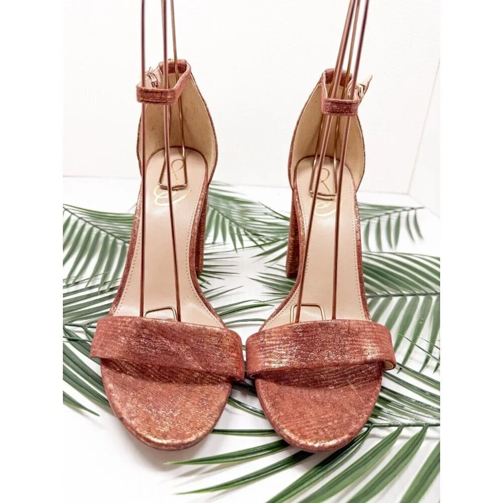 Sam Edelman Women's Rust Pink Yaro Block Wrapped Heel Ankle Strap Sandal Sz 9.5